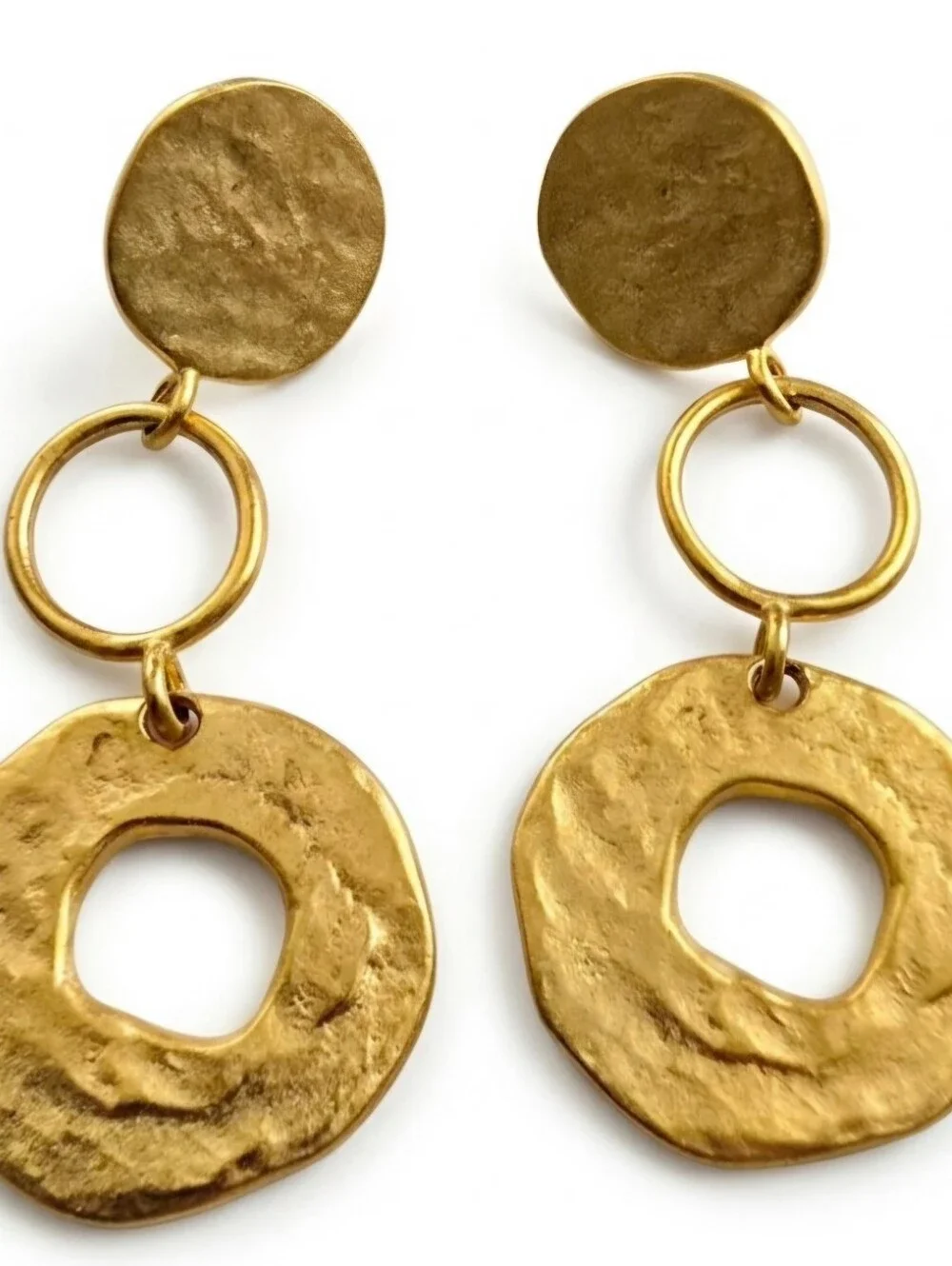 80s Vintage Gold Hammered Triple-Drop Earrings